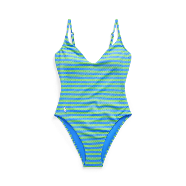 Gestreifter Badeanzug mit Zopfmuster