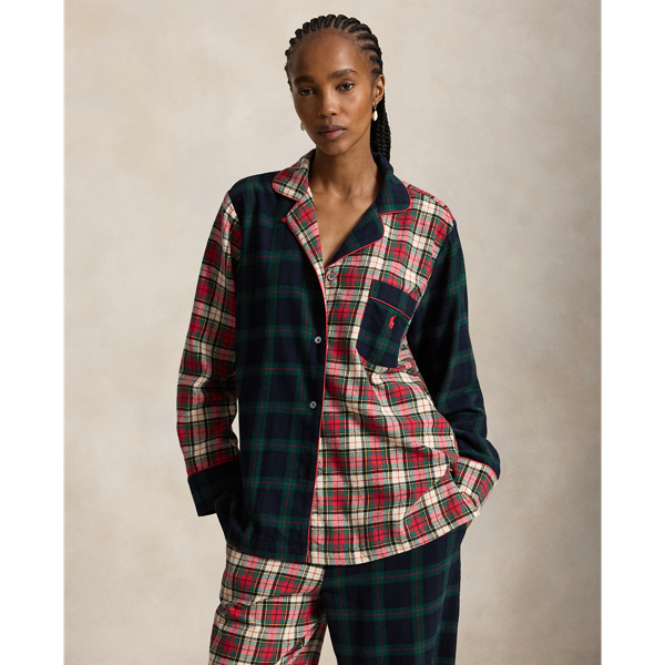 Mixed-Plaid Flannel Long-Sleeve PJ Set