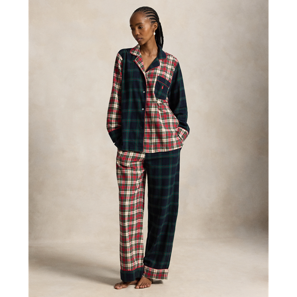Mixed-Plaid Flannel Long-Sleeve PJ Set