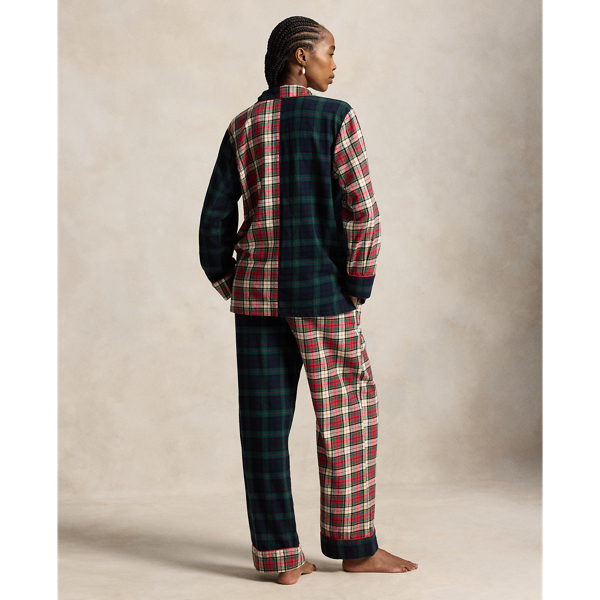 Mixed-Plaid Flannel Long-Sleeve PJ Set