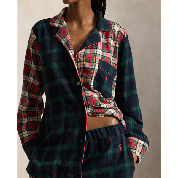 Mixed-Plaid Flannel Long-Sleeve PJ Set