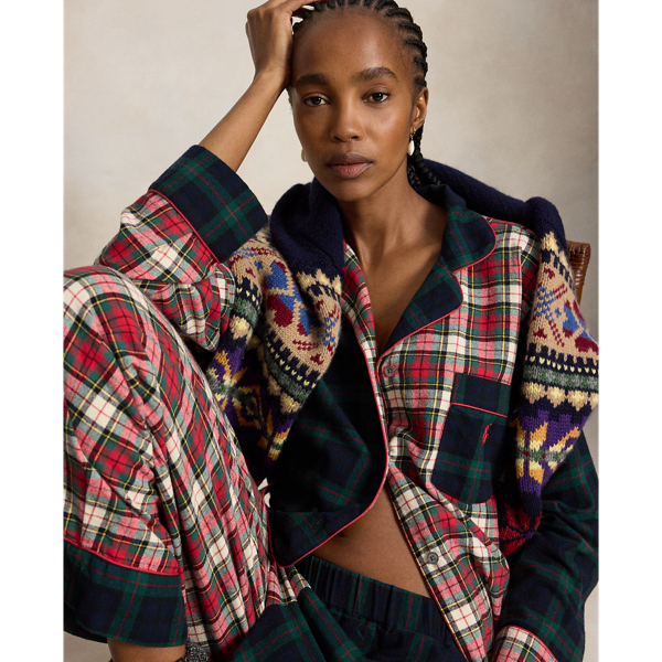 Mixed-Plaid Flannel Long-Sleeve PJ Set