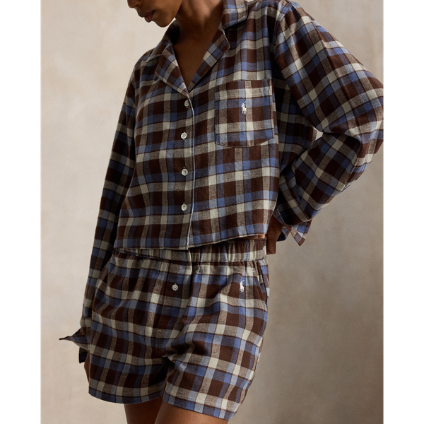 Plaid Flannel Crop Top & Boxer PJ Set