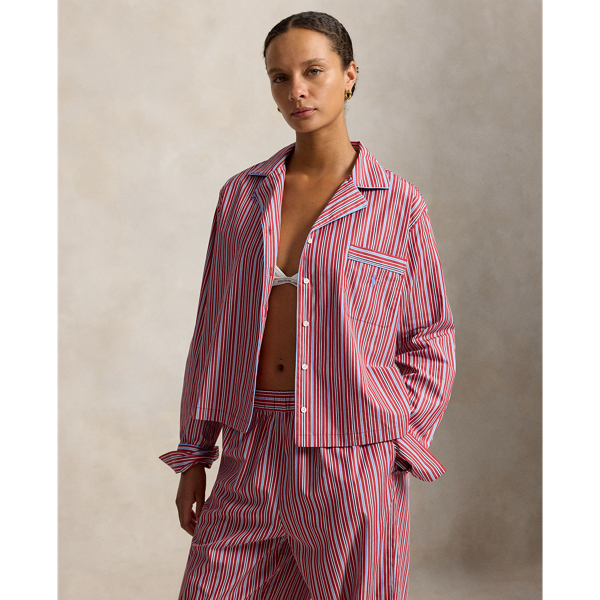 Striped Poplin Long-Sleeve Pajama Set