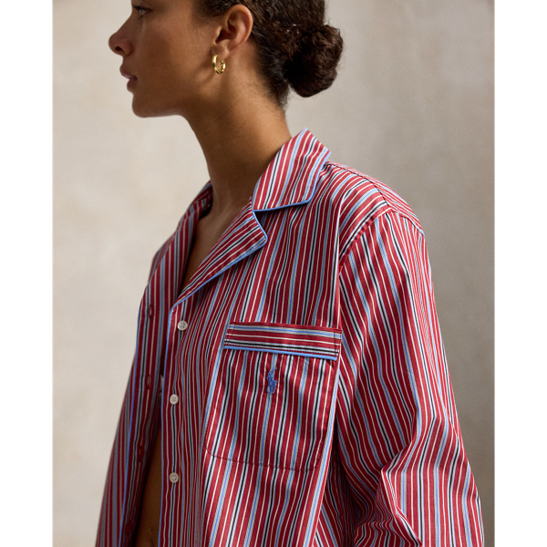 Striped Poplin Long-Sleeve Pajama Set