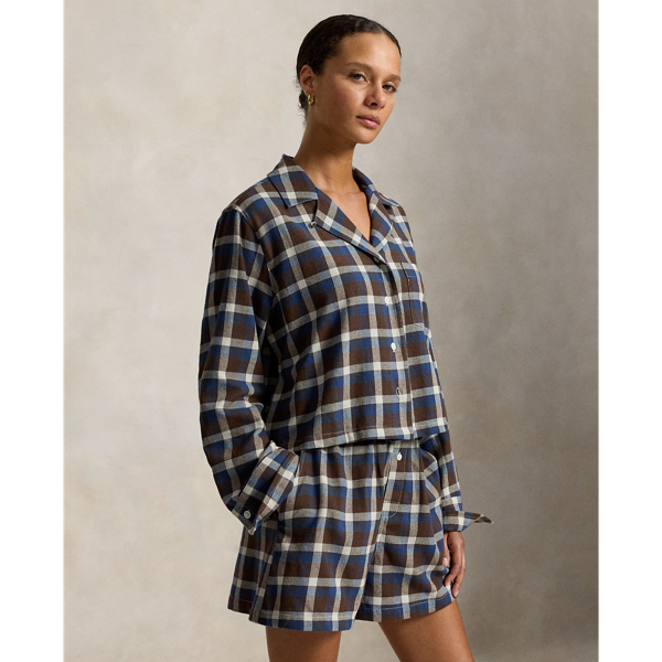 Plaid Flannel Piped Pajama Set