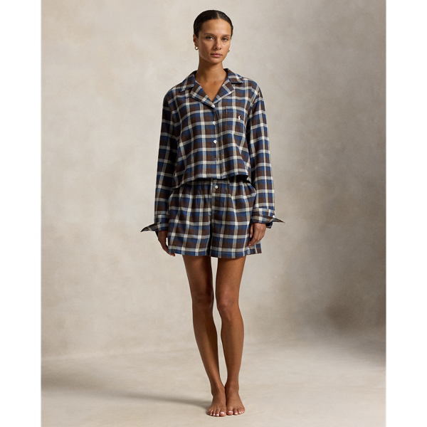 Plaid Flannel Piped Pajama Set