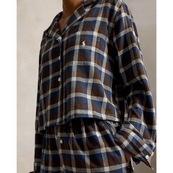 Plaid Flannel Piped Pajama Set