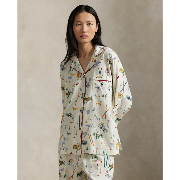Ski-Motif Cotton Long-Sleeve PJ Gift Set