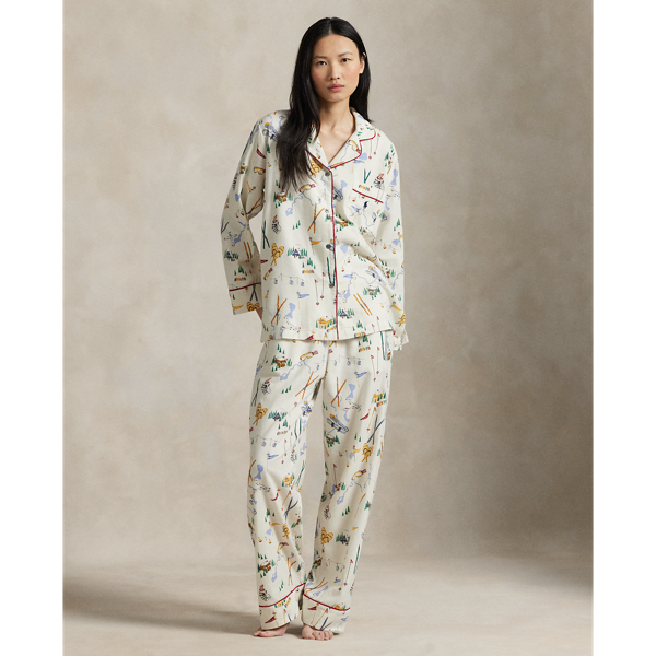 Ski-Motif Cotton Long-Sleeve PJ Gift Set