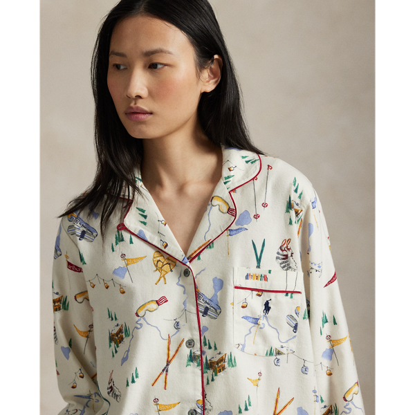 Ski-Motif Cotton Long-Sleeve PJ Gift Set