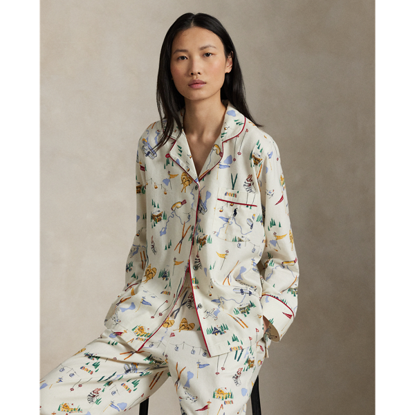 Ski-Motif Cotton Long-Sleeve PJ Gift Set