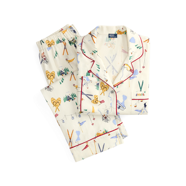 Ski-Motif Cotton Long-Sleeve PJ Gift Set