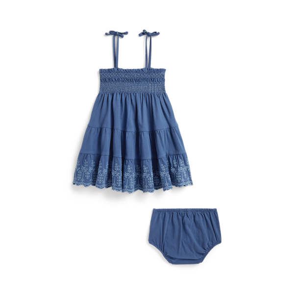 Earth Blue Eyelet Cotton Jersey Dress & Bloomer Baby Girl 2