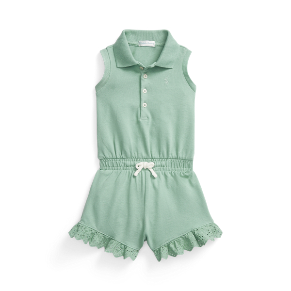 Eyelet Stretch Mesh Polo Playsuit