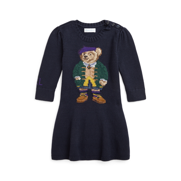 Rl Navy Polo Bear Sweater Dress Baby Girl 1