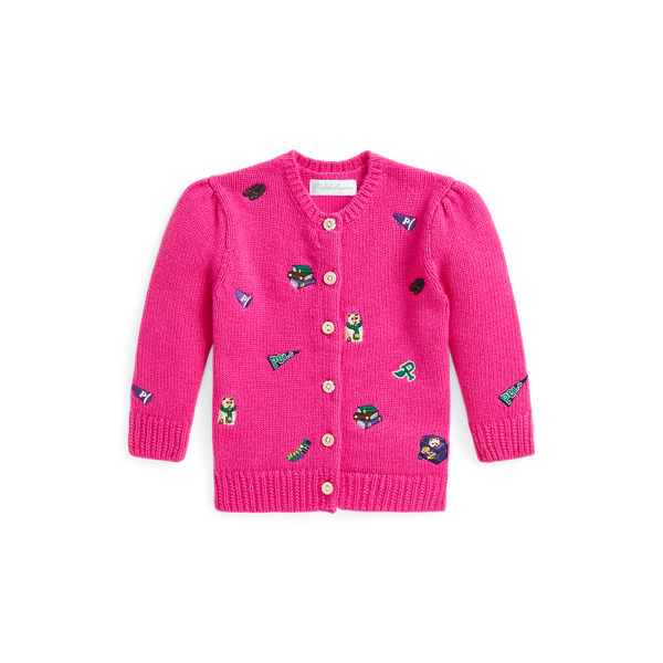 College Pink Embroidered Wool-Blend Cardigan Baby Girl 1