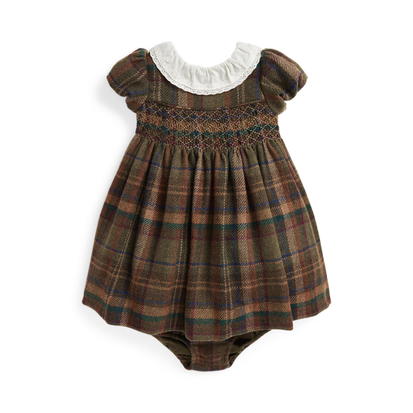 Plaid Smocked Wool-Blend Dress &amp; Bloomer