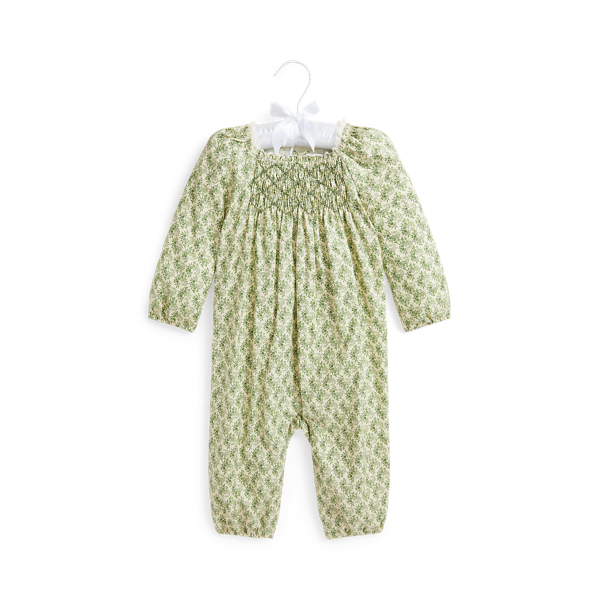 Cleena Ditsy Floral Smocked Cotton Twill Coverall Baby Girl 1