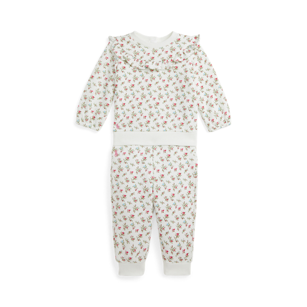 Iseult Rose Cream Floral Fleece Sweatshirt & Pant Set Baby Girl 1