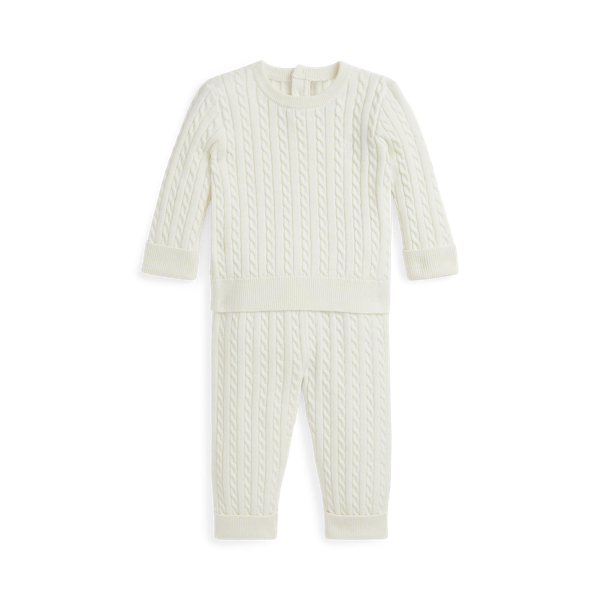 Mini-Cable Cotton Sweater & Pant Set