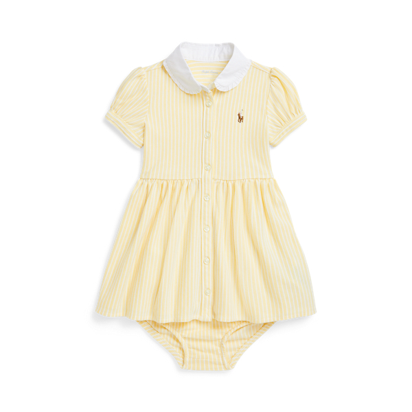 Wicket Yellow Multi Striped Knit Oxford Shirtdress &amp; Bloomer Baby Girl 1