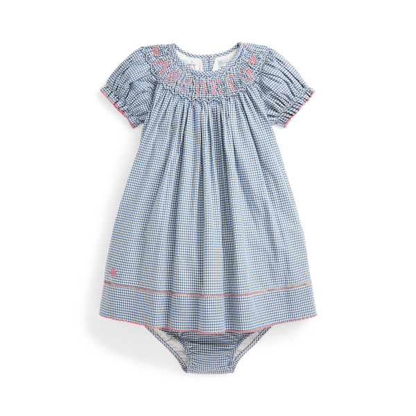 Embroidered Plaid Cotton Dress &amp; Bloomer Baby Girl 1