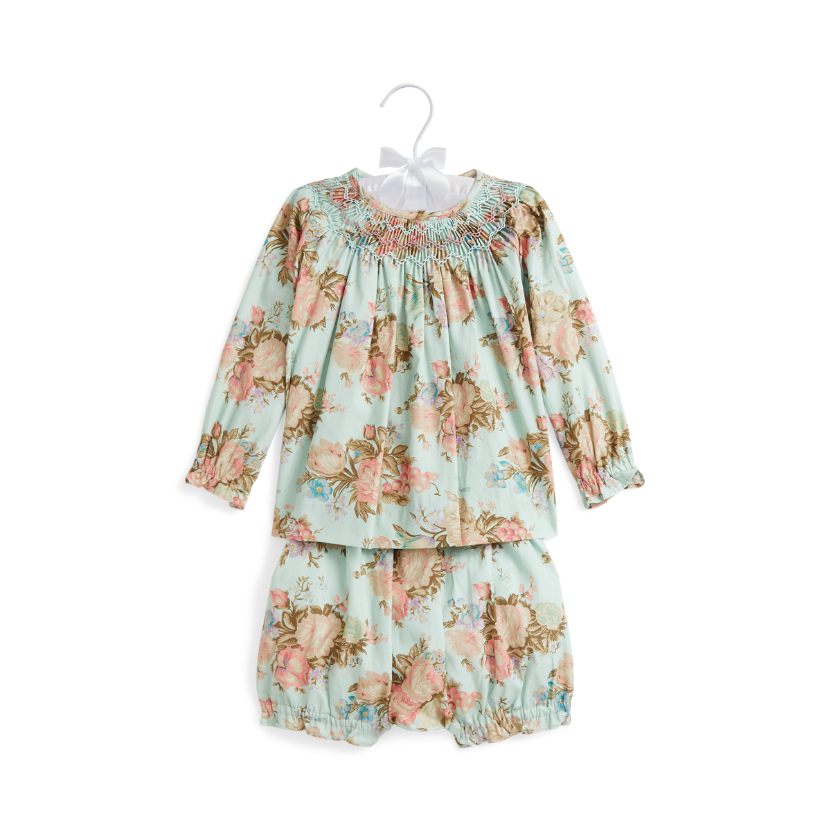 Floral Smocked Cotton Top & Bloomer Set