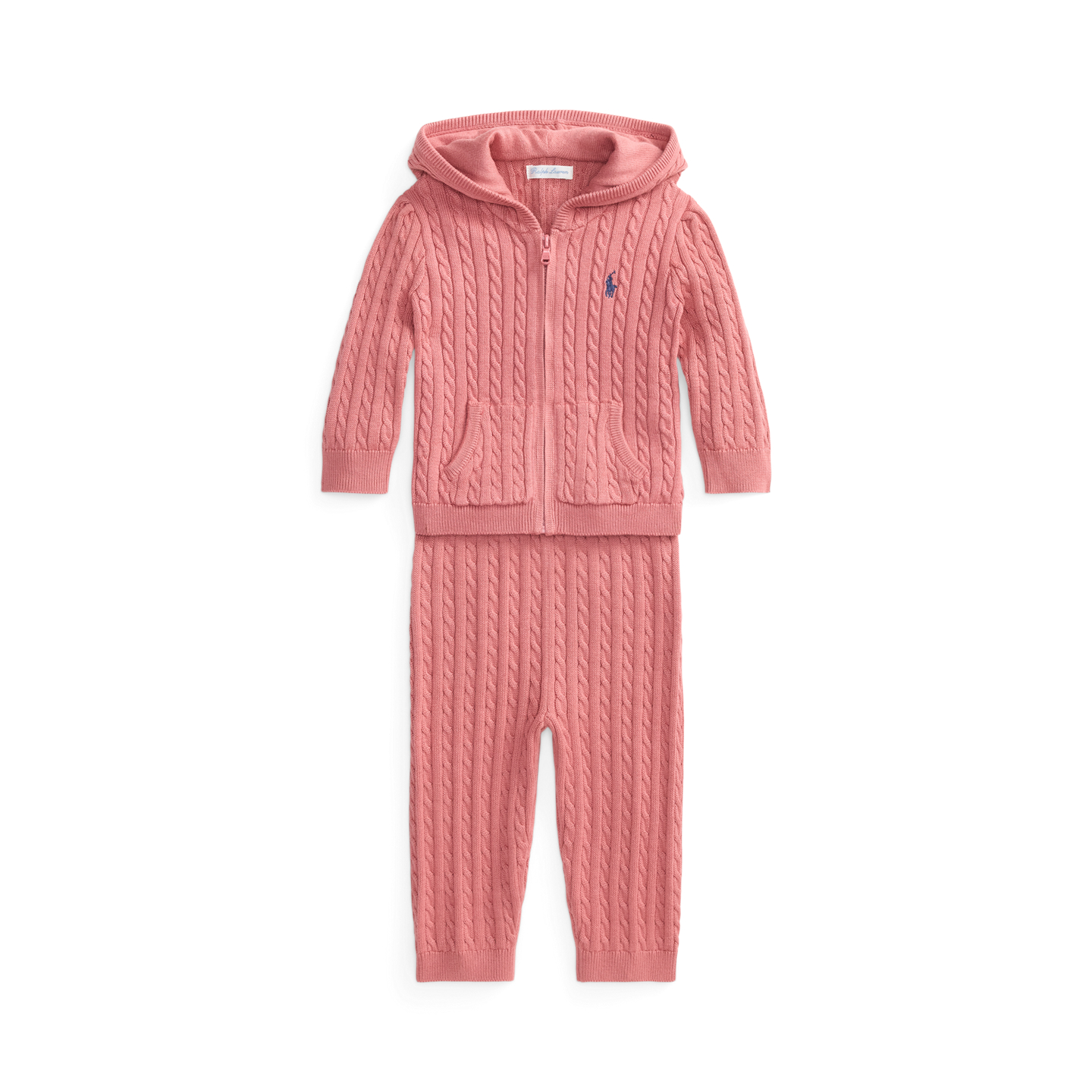 Детский комплект Ralph Lauren Mini-Cable Full-Zip Hoodie & Pant Set, цвет: Холщовый розовый — фото 2