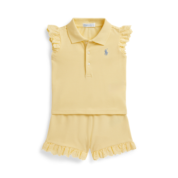 Polo et short brodés en piqué stretch