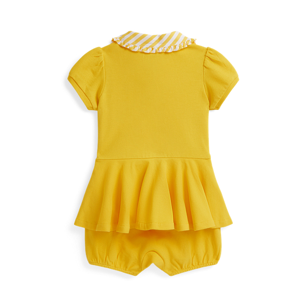 Racing Yellow Contrast-Collar Mesh Bubble Shortall Baby Girl 2