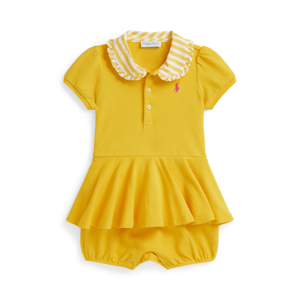 Racing Yellow Contrast-Collar Mesh Bubble Shortall Baby Girl 1