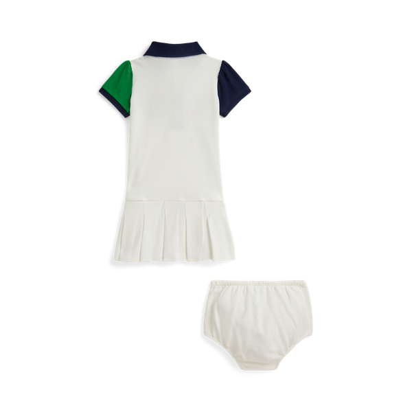 Deckwash White Color-Blocked Mesh Polo Dress & Bloomer Baby Girl 2