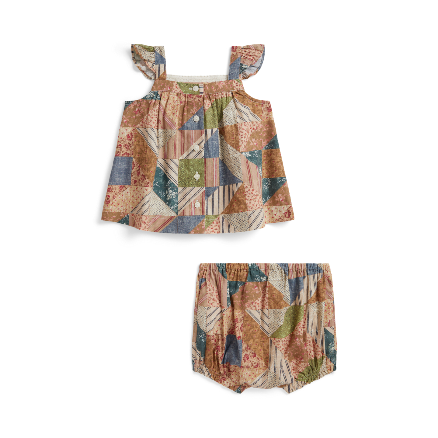 Детские комплекты Ralph Lauren Patchwork-Print Cotton Top & Bloomer, цвет: Cortney Patchwork — фото 1