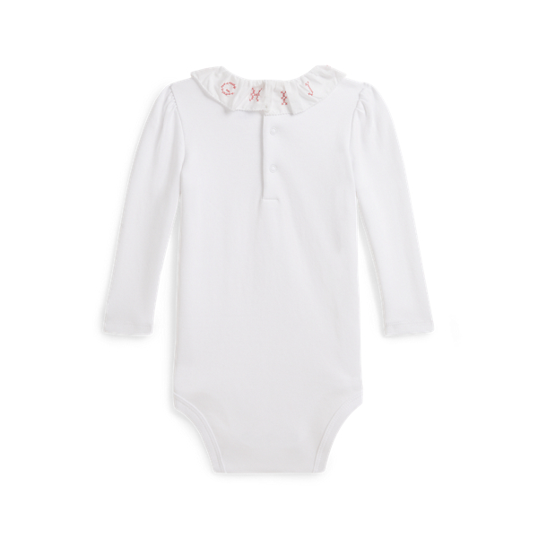 White Ruffle-Collar Cotton Interlock Bodysuit Baby Girl 2