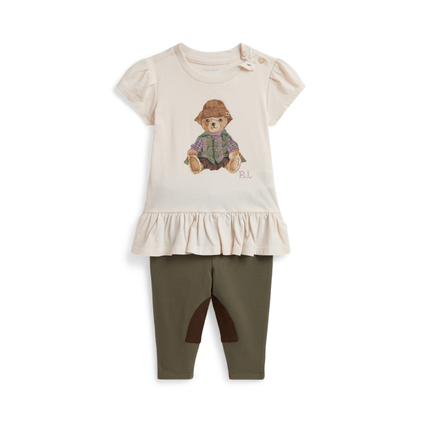 Детские комплекты Ralph Lauren Polo Bear Jersey Peplum Tee & Legging, цвет: Кремовый — фото 2