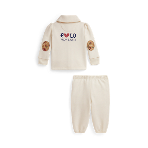 Детские комплекты Ralph Lauren Logo Fleece Cardigan & Pant, цвет: Кремовый