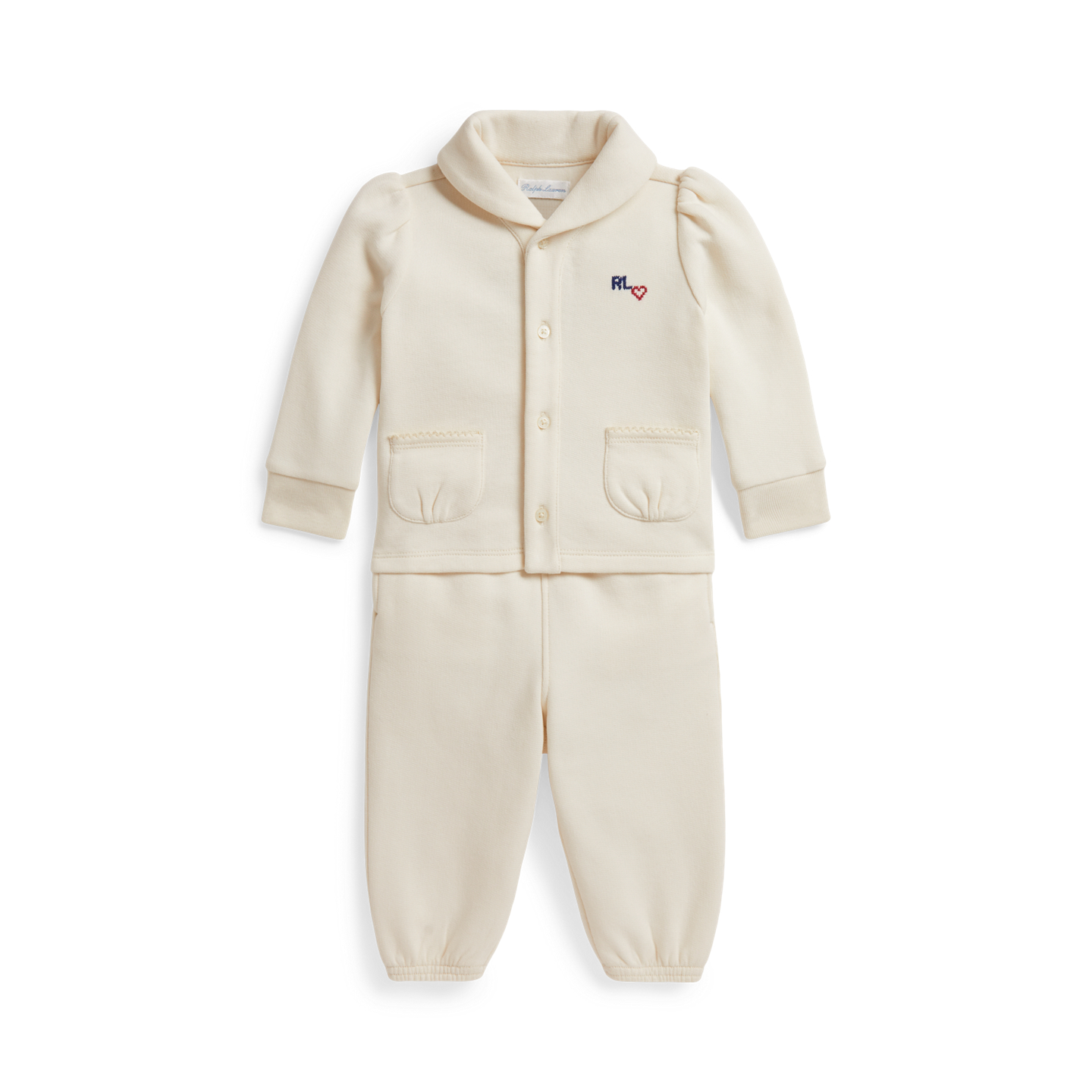 Детские комплекты Ralph Lauren Logo Fleece Cardigan & Pant, цвет: Кремовый — фото 2