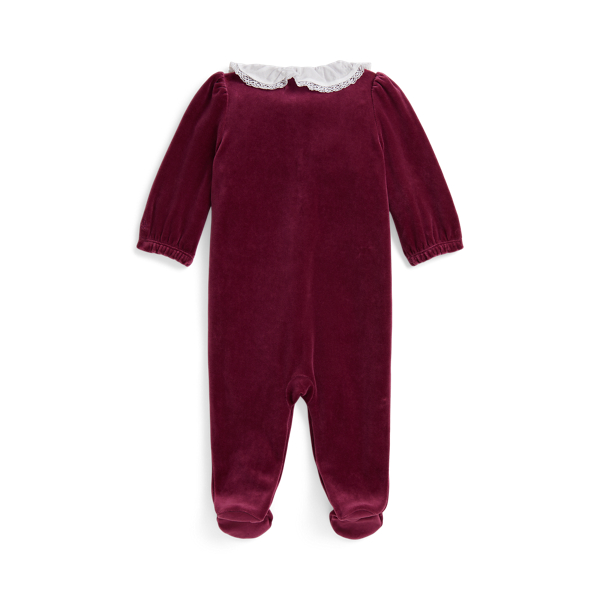 Aubergine Poplin-Collar Velour Coverall Baby Girl 2