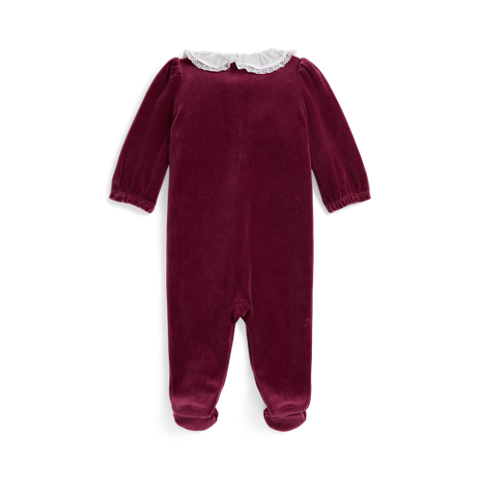 Детский комбинезон Ralph Lauren Poplin-Collar Velour Coverall, цвет: Баклажановый