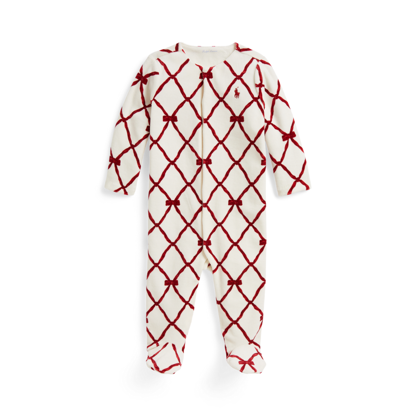 Детский комбинезон Ralph Lauren Ribbon-Print Velour Footed Coverall, цвет: С принтом — фото 2
