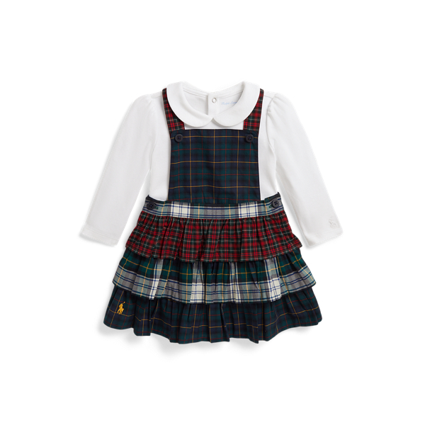 Cotton Bodysuit & Tiered Plaid Dress