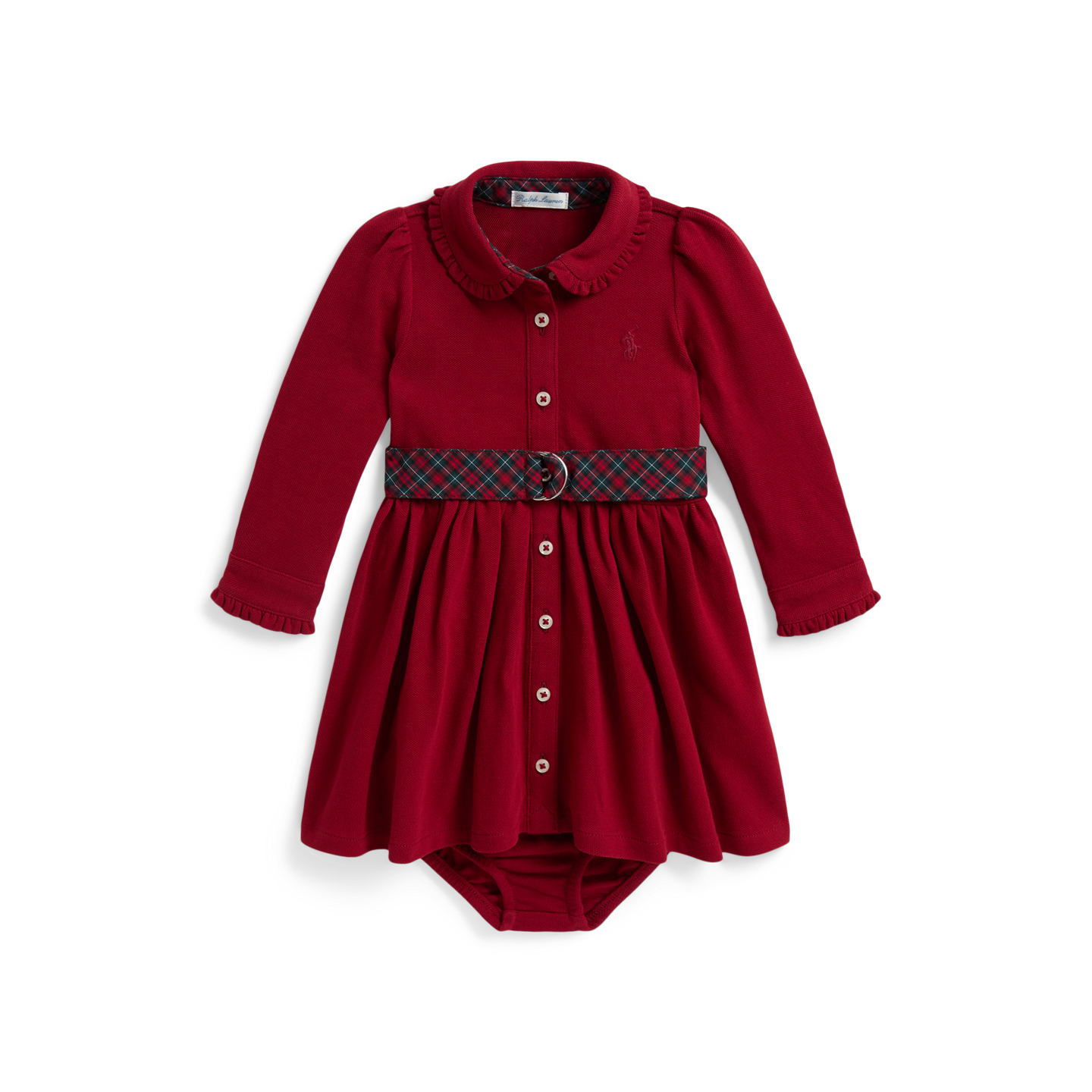 Детское платье Ralph Lauren Belted Cotton Mesh Shirtdress & Bloomer, цвет: Красный — фото 2