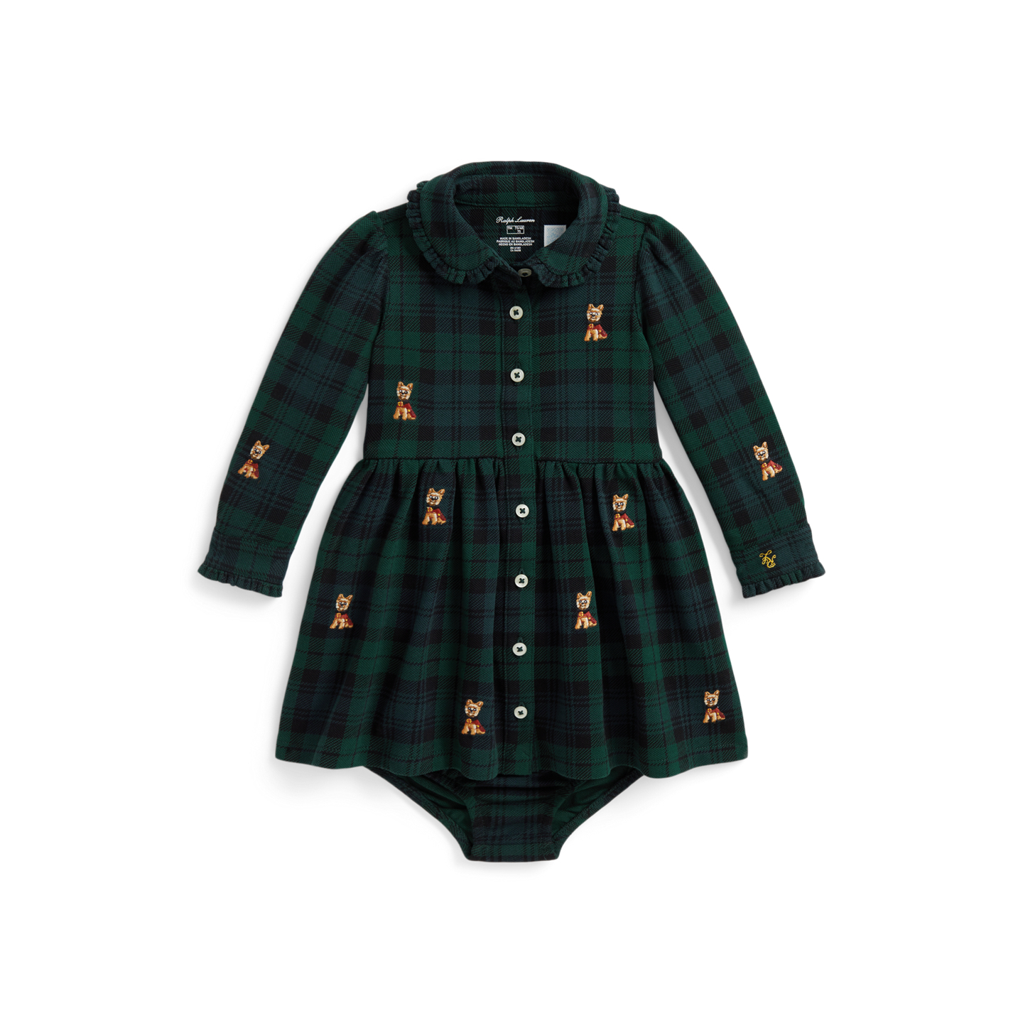 Детское платье Ralph Lauren Plaid Cotton Mesh Shirtdress & Bloomer, цвет: Blackwatch Tartan — фото 2