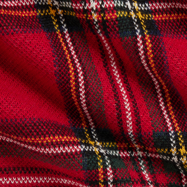 Plaid-Skirt Cable Cotton Sweater Dress
