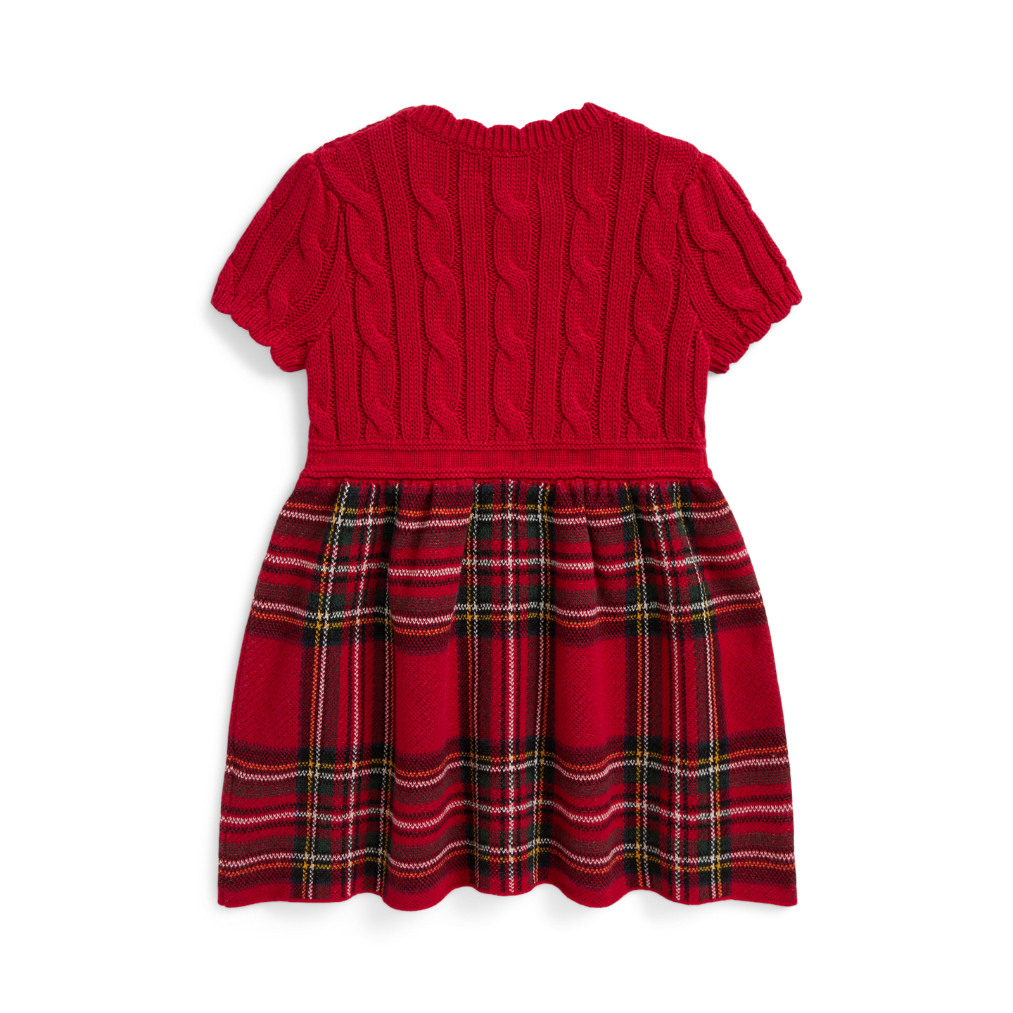 Детское платье Ralph Lauren Plaid-Skirt Cable Cotton Sweater Dress, цвет: Красный разноцветный — фото 1