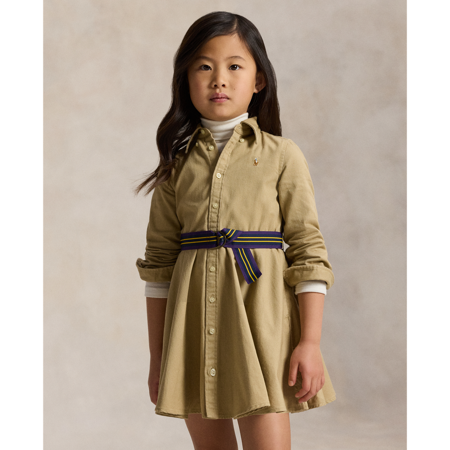 Детское платье Ralph Lauren Belted Cotton Chino Shirtdress, цвет: Хаки — фото 4