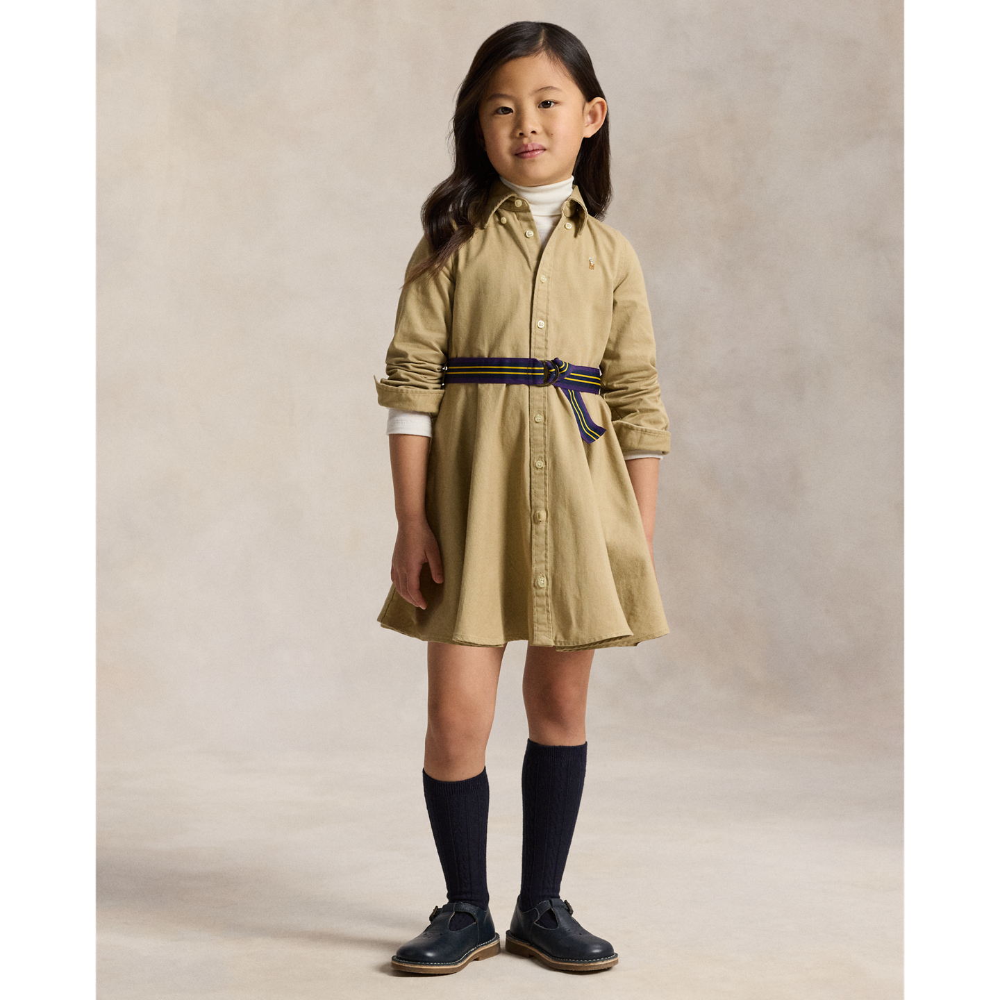 Детское платье Ralph Lauren Belted Cotton Chino Shirtdress, цвет: Хаки — фото 2