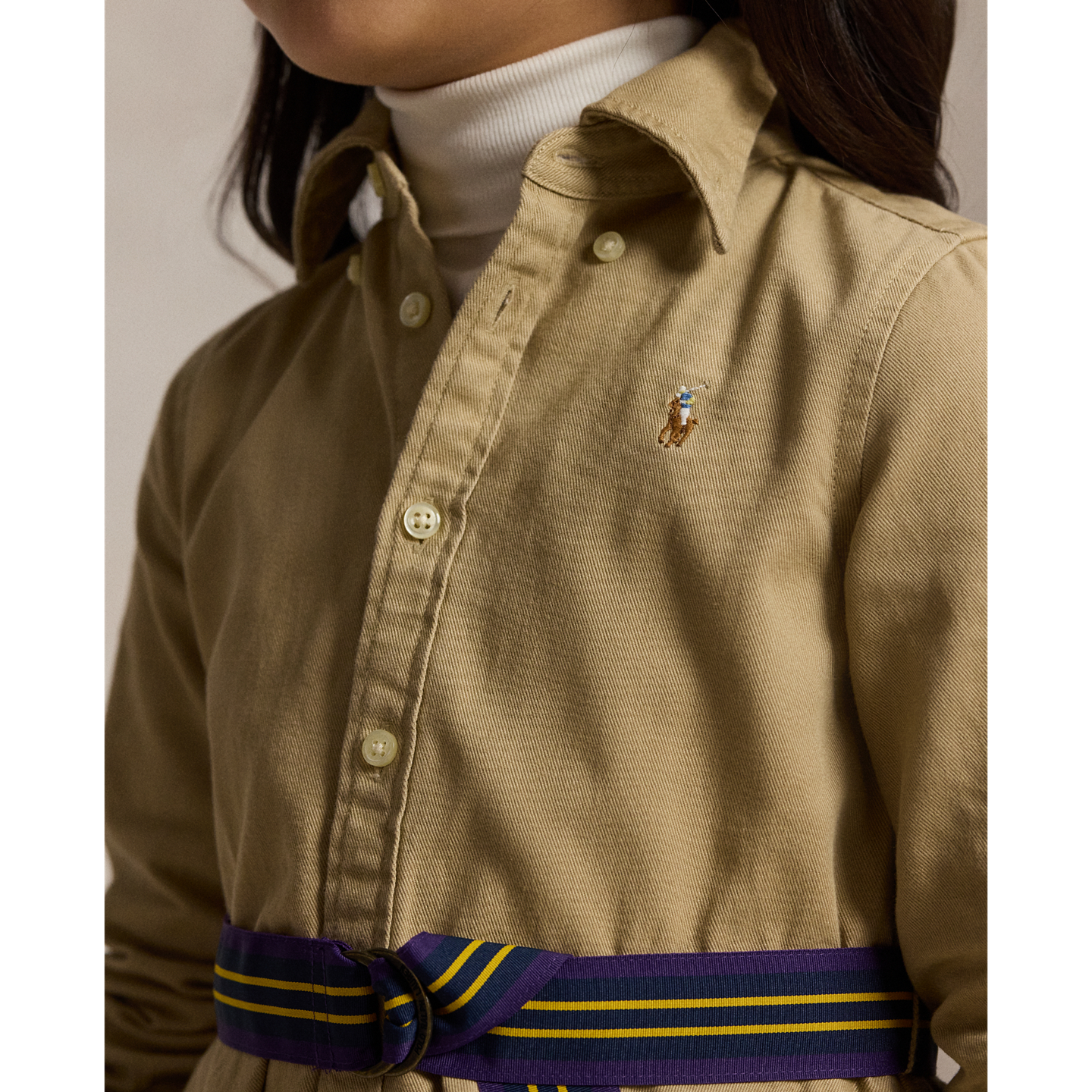 Детское платье Ralph Lauren Belted Cotton Chino Shirtdress, цвет: Хаки — фото 3
