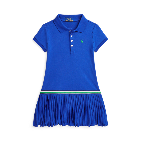 Pleated Stretch Mesh Polo Dress